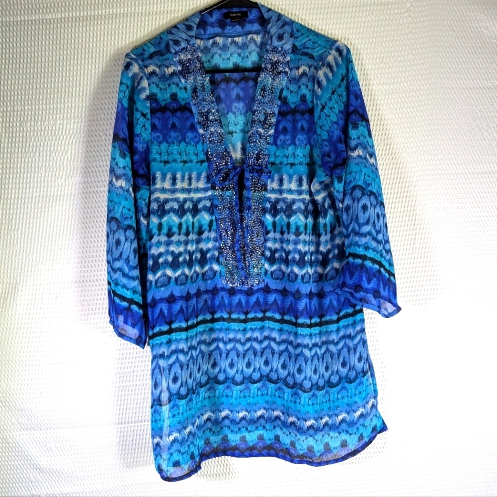 Raviya blue, teal, black cover up with beading